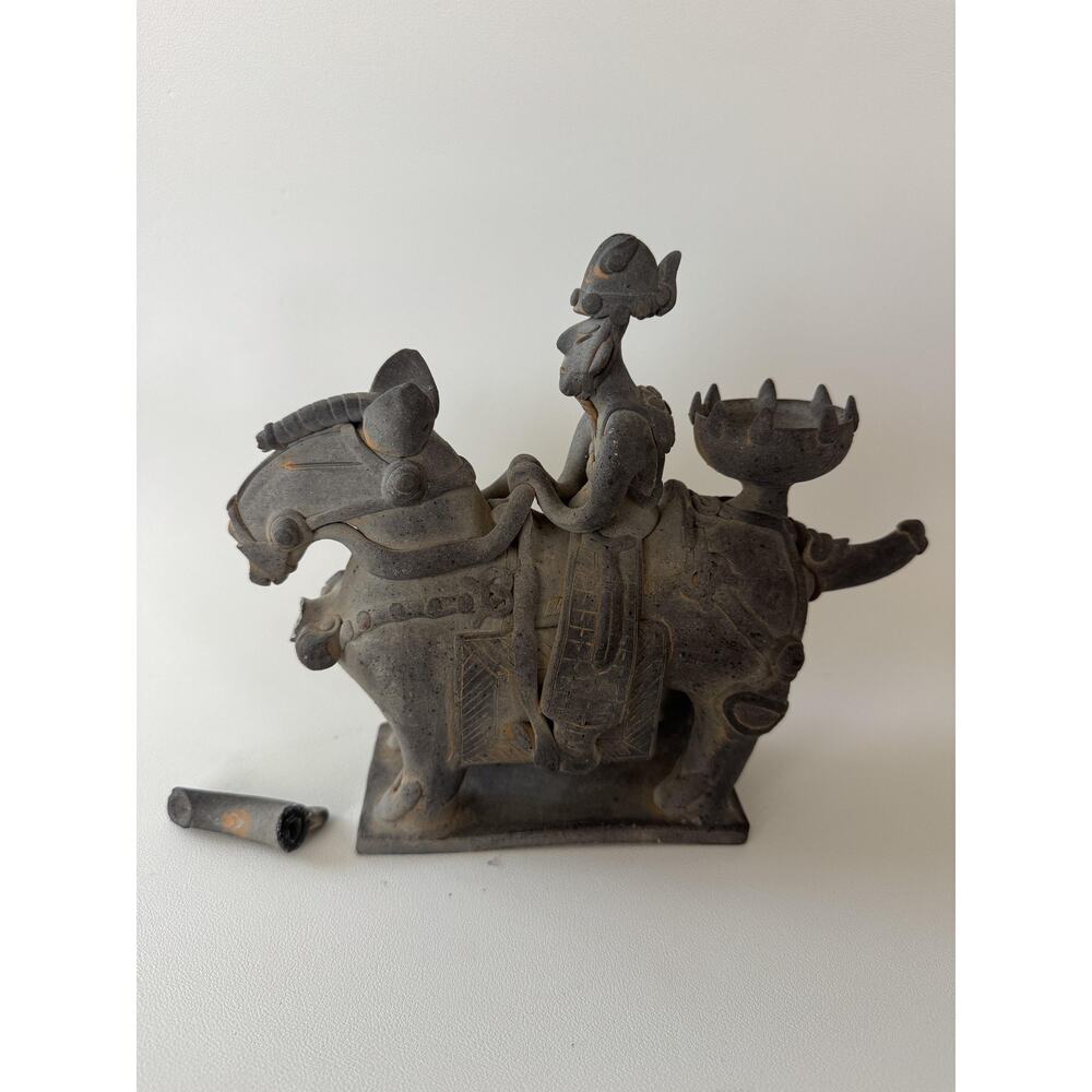 Korean Warrior Sculpture on Horse Clay Vessel Silla Master - Picture 11 of 12